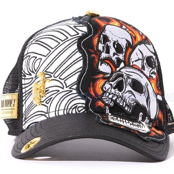 Red Monkey Fire Skull Black RM1476 New Limited Edition Unisex Trucker Hat Cap - Picture 3 of 8